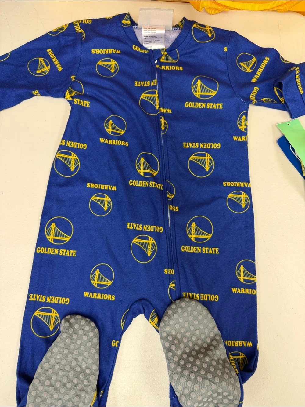 Golden State Warriors Kids Blue & Yellow One-Piece Sleep Suit size 6-9 months